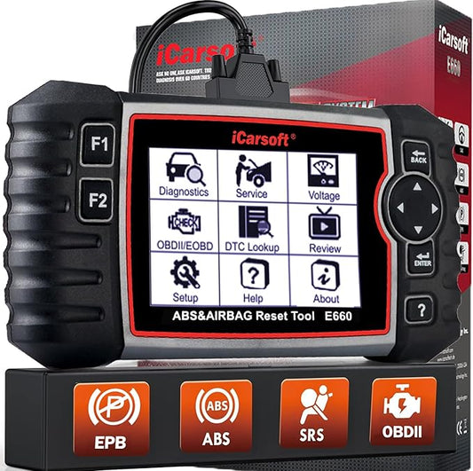 iCarsoft E660 ABS Diagnostic Tool, OBD2 Scanner for ABS/SRS/SAS/EPB/Engine, Car Code Reader with SAS/EPB Reset/Battery Test, Auto Diagnostic Car Scanner Read Clear Fault Codes,Free Upgrade