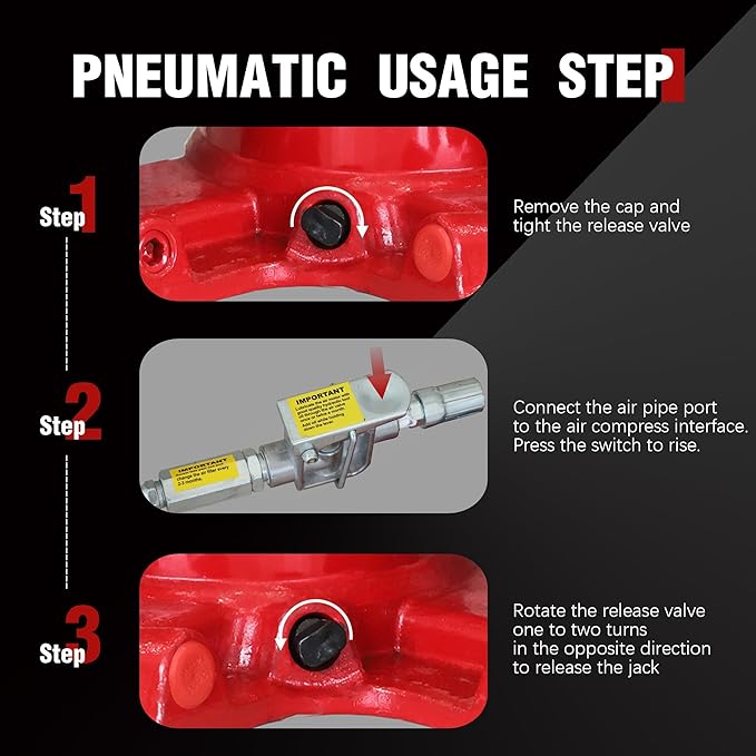 BIG RED TQ20006D-1 Torin Welded Low Profile Pneumatic Hydraulic Car Bottle Jack: Aluminum Alloy Pump and Unique Slow Release Equipment for Auto Repair and House Lift, 20 Ton (40,000 LBs) Capacity, Red