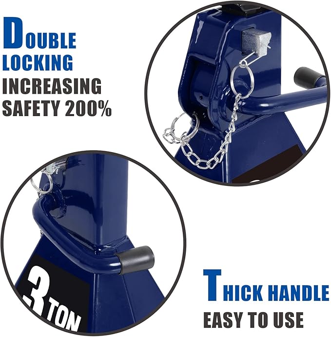 TCE AT43005AU Torin Steel Heavy Duty Jack Stands: Double Locking Pins, 3 Ton (6,000 lb) Capacity, Blue, 1 Pair (2 Pack)