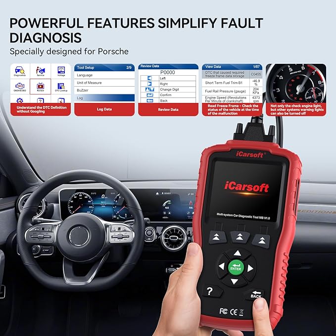 iCarsoft OBD2 Scanner MB V1.0 for Mercedes Benz/Sprinter/Smart, All System Diagnostic Tool Oil/SAS Reset Battery Test 10 OBD2/EOBD Modes CAN Car Scan Code Reader/DTC Lookup/Live Data/Freeze Frame