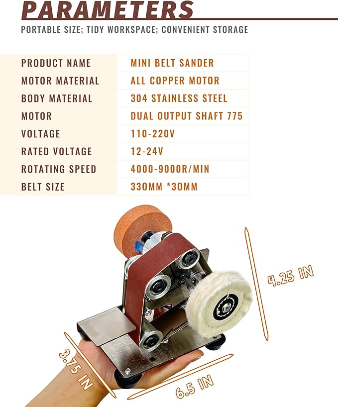 Mini Belt Sander, Electric Sander, Vertical belt sander for knife making, 7 Adjustable Speed Knife Polishing Kit, Power Belt Sanders for Woodworking, DIY (Vertical Mini Belt Sander)