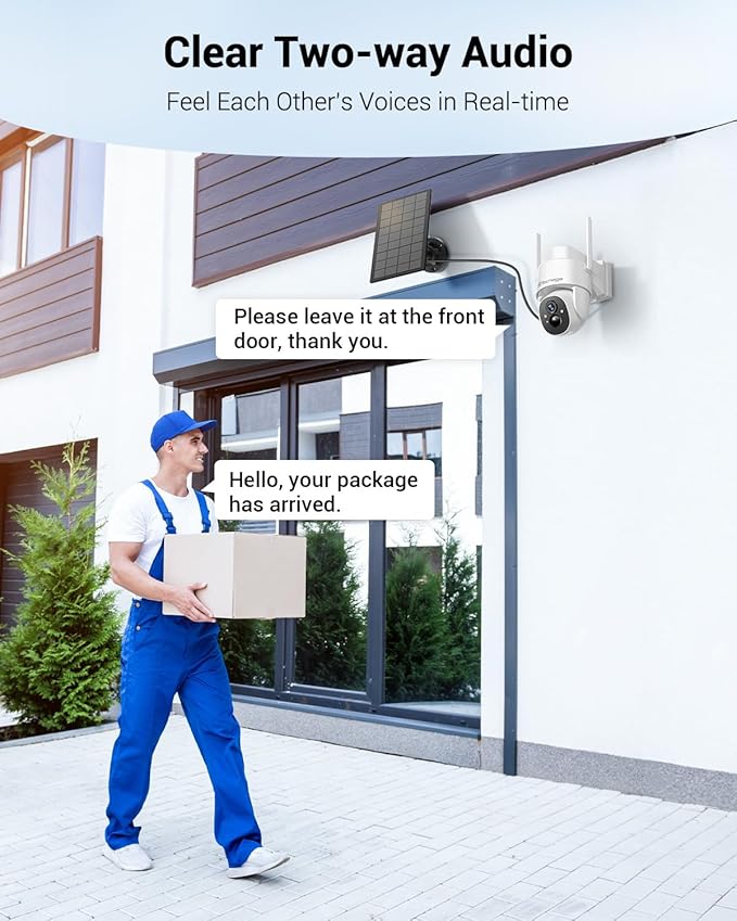2K Solar Cameras Outdoor Wireless, Security Cameras Wireless Outdoor, Battery Powered cam with Spotlight, 2-Way Talk, PIR Motion Detection, Color Night Vision, 360° PTZ, Siren, Compatible with Alexa