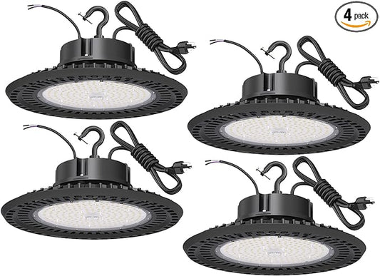 BFT High Bay LED Shop Lights ETL Listed UFO LED High Bay Light 240W 4PACK 0-10V Dimmable 36000LM 5000K High Bay LED Lights with US Plug High Bay Lights for LED Shop Lights Warehouse Lights