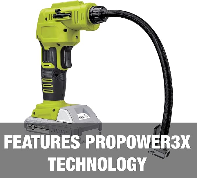 Auto Joe 24V-AJC1-LTE-P1 24-Volt IONMAX Cordless Portable Air Compressor Kit, w/ 2.0-Ah Battery, Charger, Storage Bag, and Nozzle Adapters, Green