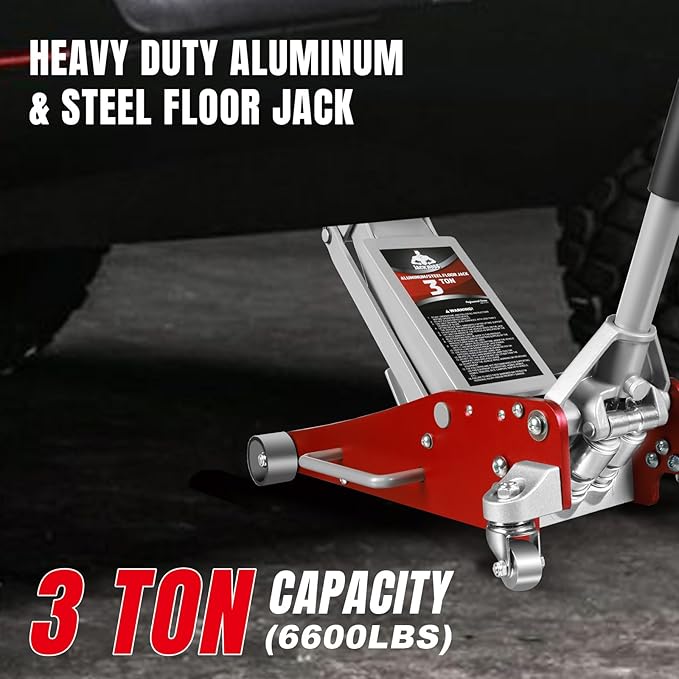 3 Ton Low Profile, Aluminum and Steel Racing Floor Jack with Dual Pistons Quick Lift Pump for Sport Utility Vehicle, Lifting Range 3-15/16" min to 18-5/16" max, Red