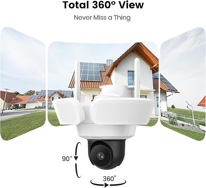AOSU Floodlight Camera Wired, 3K UHD Security Camera Outdoor, 360° Coverage Surveillance, 24/7 Recording, Motion Detection, 2600-Lumen Motion-Activated Floodlight, Color Night Vision, No Monthly Fee