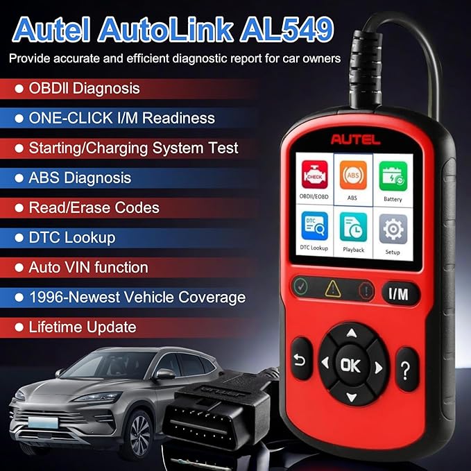 Autel OBD2 Scanner AutoLink AL549, Check Engine Fault OBD2 Diagnostic Tool, Upgraded Ver. of AL519/ AL329 Code Reader with AutoVin, Universal Car Battery Test, OBDII Scan with Live Data