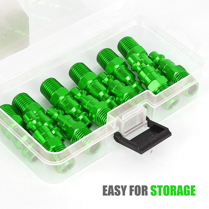 Air Hose Fittings, 12 Pieces I/M Industrial Type Air Plugs with 1/4" NPT Male Threads, Green