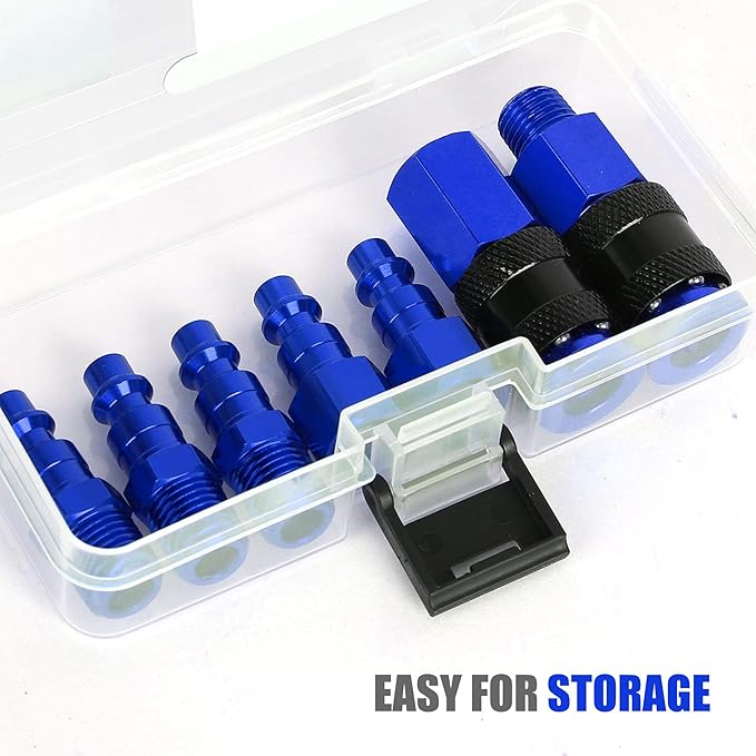 Air Hose Fittings, 7 Pieces 1/4" NPT Aluminum AMT Universal Air Couplers and I/M Industrial Type Air Plugs Kit, Blue