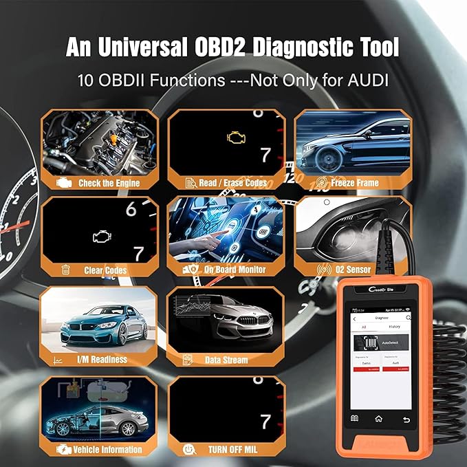 Launch Creader Elite Code Reader, Bi-Directional Scan Tool for Audi, Full System Diagnostic Scanner, 31+ Services, Online Coding, AutoVIN, WiFi Update