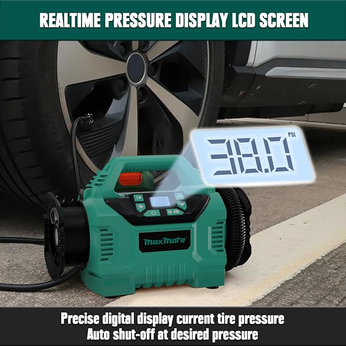 Cordless Tire Inflator Compatible with Makita 18V Battery, 160 PSI Portable High Pressure Air Compressor with 1 X 18V 2.0Ah Battery & Fast-Charging Charger, Digital Gauge, Auto Shut Off, LED Light
