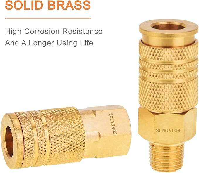 SUNGATOR 8-Piece 1/4" NPT Air Compressor Fittings, Solid Brass Quick Connect Air Line Hose Fittings, 1/4 Inch Coupler and Plug Kit, Compressor Accessories, 1/4'' Quick Connect Hose Repair Kit