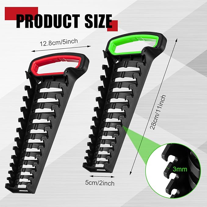 Gisafai 4 Pcs 48 Tool Gripper Wrench Organizer 5 x 11 In Plastic Wrench Rack Wrench Holder Wrench Storage with Handle Wrench Holders Organizers for Tool Box Tray for Toolbox Carrying Wall Hanging