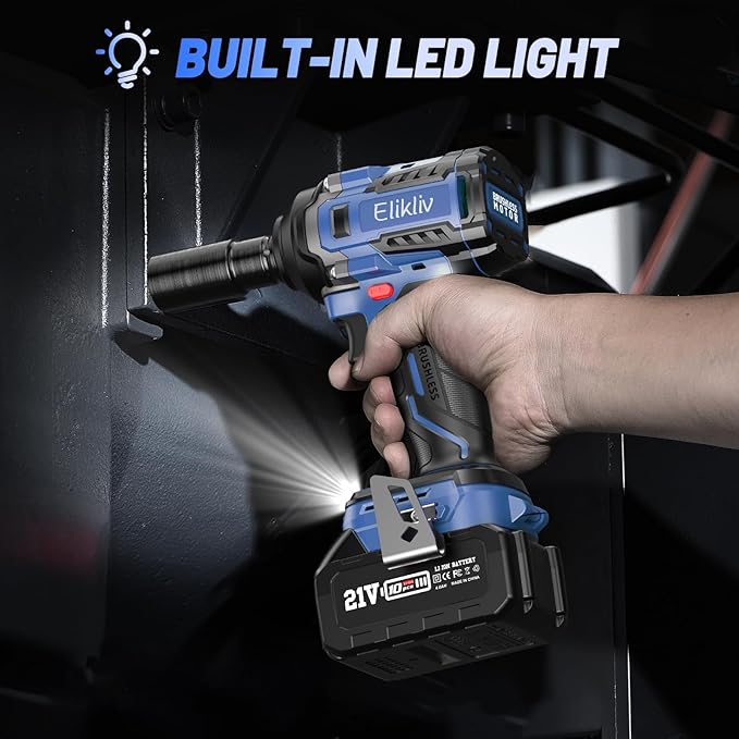 Elikliv Cordless Impact Wrench 1/2 inch, 500Ft-lbs Max Torque(650N.m), 21V 3000 RPM Power Impact Gun with 4 Sockets, 4000mAh Battery with Fast Charger, Electric Impact Driver for Car Truck Tires Home