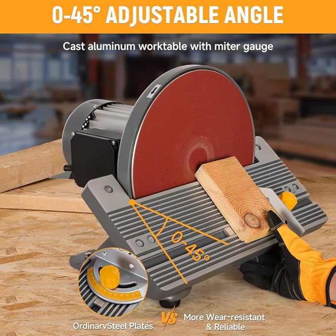 Hoteche 12-Inch Benchtop Disc Sander 6.5-Amp Sanding Machine with Miter Gauge and Dust Collection System for Wood and Metal