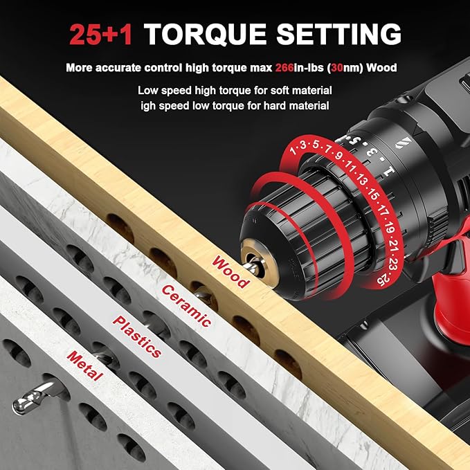 Cordless Drill Tool Kit Set 21V Power Drill Tool Box with Battery Electric Drill Driver for Men Home Hand Repair Basic Toolbox Tools Sets Drills Case