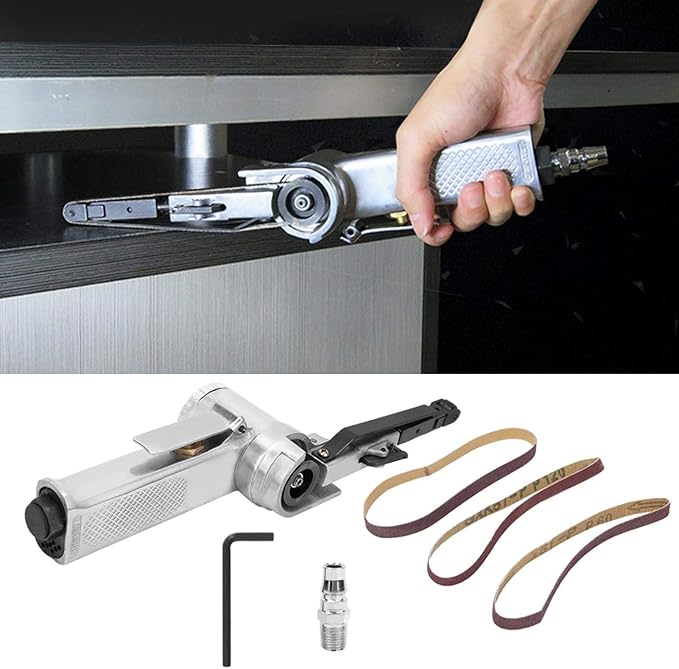 Eboxer Air Belt Sander, 10mm Pneumatic Belt Sander 3/8" x 13" with 3pcs Belts, File Sander for Cutting and Grinding, Air Grinding Polishing Tool for Wood Glass Metal