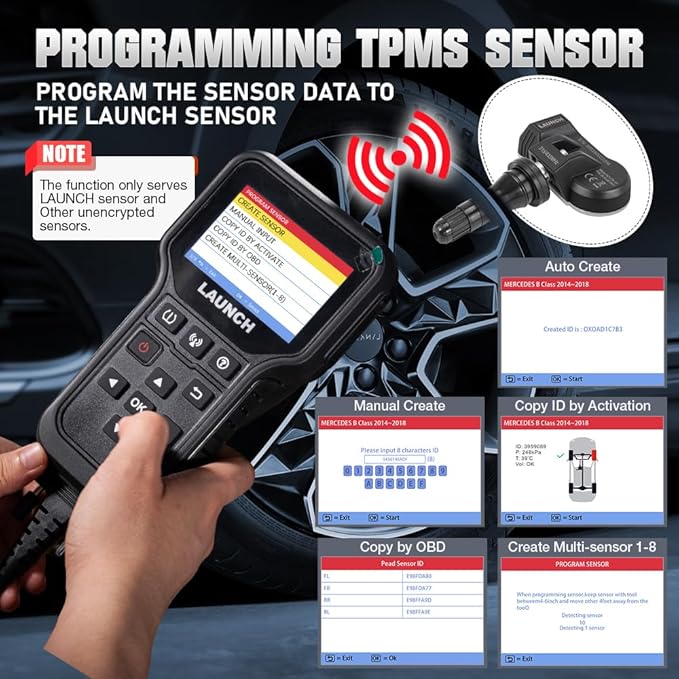 LAUNCH CRT5011E TPMS Relearn Tool, 2024 TPMS Sensor (315+433MHz) Read/Activate/Relearn/Reset Scanner Tool, Lifetime Free Update,OBD2 Code Reader, Tire Pressure Monitor System Diagnostics Tool