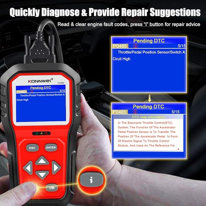 KONNWEI KW860 OBD2 Scanner Car Code Reader Diagnostic Scan Tool with Enhanced Live Data Stream and Upgraded Graphing Battery Status Check Function