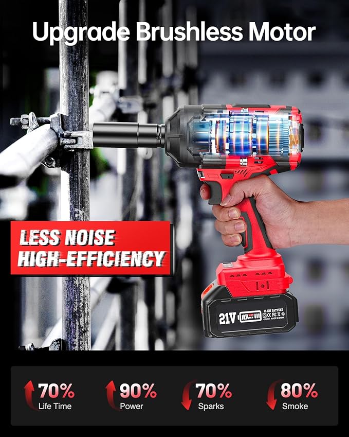 1000Nm(738ft-lbs) Cordless Impact Wrench High Torque w/ 2x 4.0Ah Battery, Electric Impact Wrench 1/2 Inch, Power Battery Impact Gun 1/2 Drive, Fast Charger, 4 Sockets for Truck RV Car