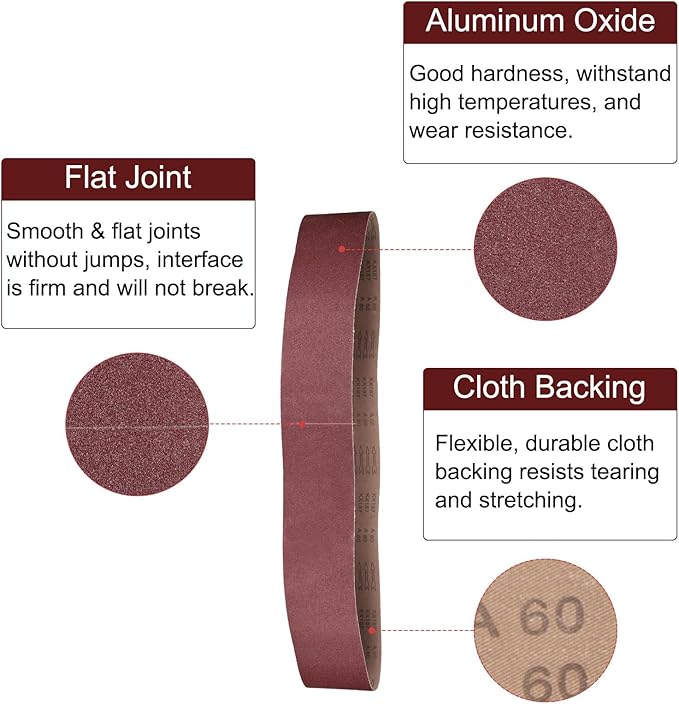 uxcell 10pcs 6" x 89" Sanding Belts 60 Grits Aluminum Oxide Abrasive Belt Sander Paper Sanding Papers for Metal Wood Grinding Polishing, Reddish Brown