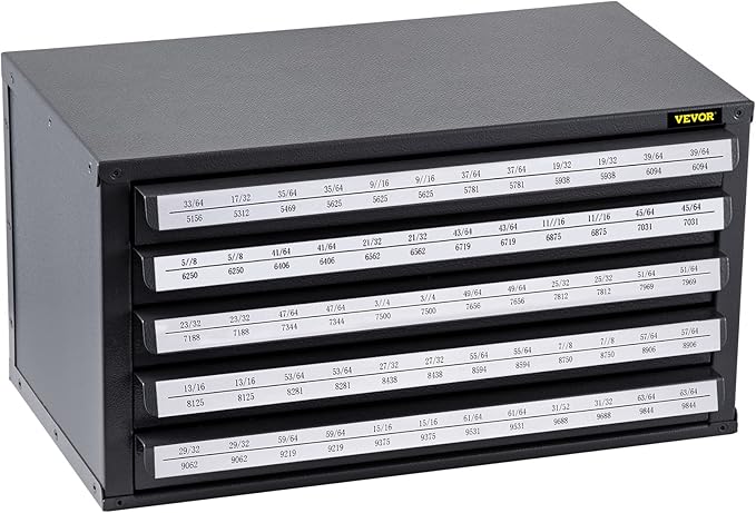 VEVOR Drill Bit Dispenser Cabinet, Five-Drawer Drill Bit Dispenser, 1/2" Reduced Shank Drill Bit Organizer Cabinet, Drill Dispenser Organizer Cabinet for Sizes 33/64" to 63/64" in 1/64" Increments
