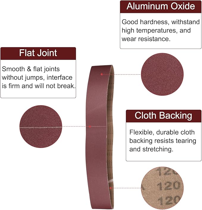 uxcell 10pcs 6" x 89" Sanding Belts 120 Grits Aluminum Oxide Abrasive Belt Sander Paper Sanding Papers for Metal Wood Grinding Polishing, Reddish Brown
