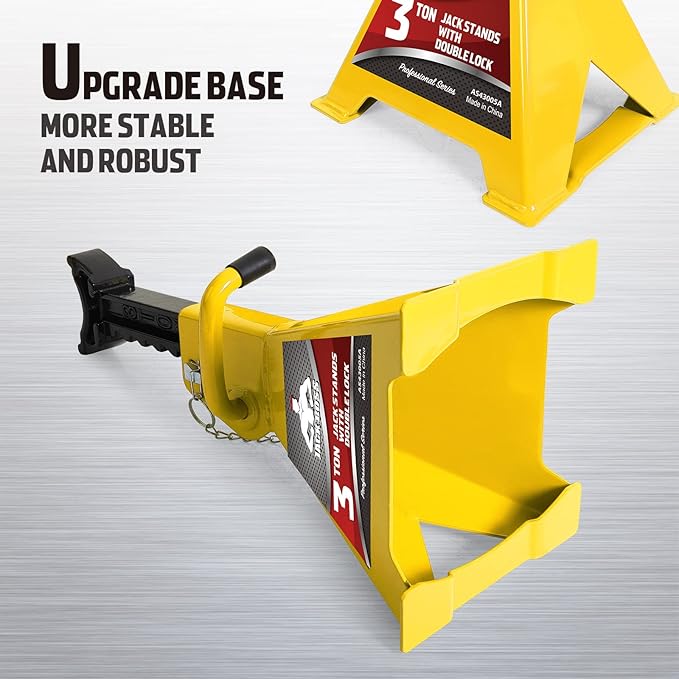 Car Jack Stands 3 Ton (6,600 LBs) Capacity, Extra Reinforced Double Locking Car Lifting Stand Adjustable Jack Stand, Fits Automotive Small Pick-Up Yellow, 2 Packs