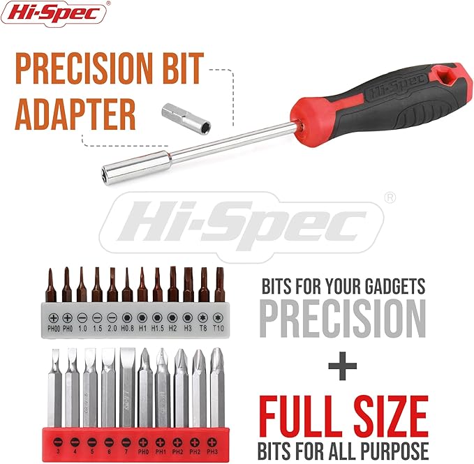 Hi-Spec 58pc Red 8V Electric Drill Driver & Household Tool Kit Set. A DIY Cordless Power Screwdriver