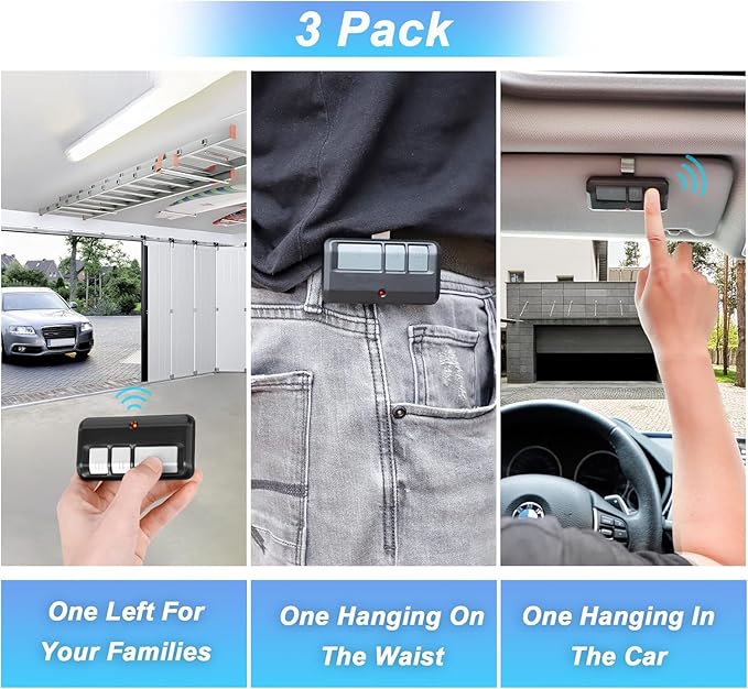 3 for Chamberlain LiftMaster Craftsman Garage Door Opener Remote 893LM 893MAX 971LM Universal with Extra Battery