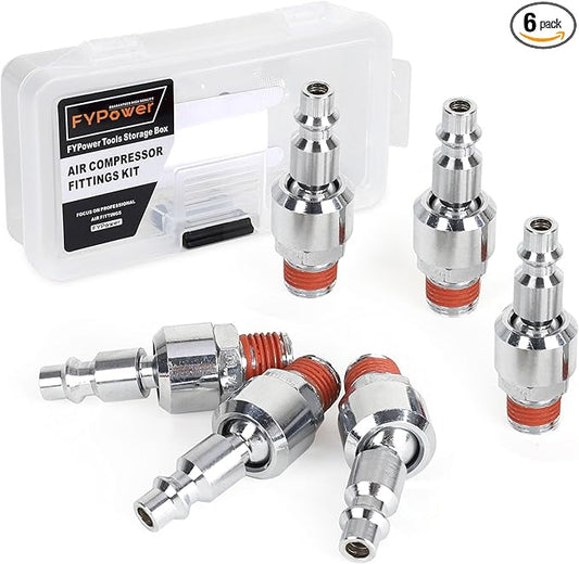 Air Hose Fittings, 6 Pieces I/M Industrial Type Swivel Air Plugs with 1/4" NPT Male Threads