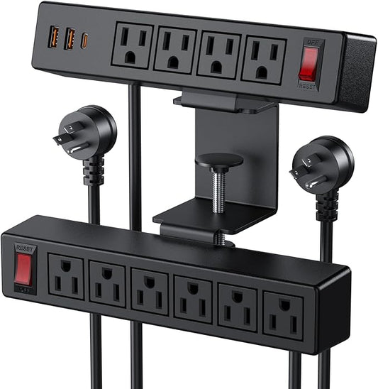 Desk Clamp Power Strip with PD20W USB-C, VILONG 2 in 1 Dual Layer Under Desk Power Strip, Removable Clamp Power Socket with 10AC Outlets & Switch, 6ft Extension Cord