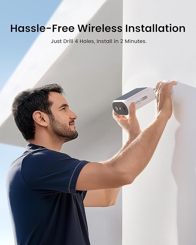 AOSU Solar Security Cameras Wireless Outdoor, 2Mins DIY Installation 2K Color Night Vision Cameras for Home Security, Requires Homebase, Homebase Supports Up to 4 Cams