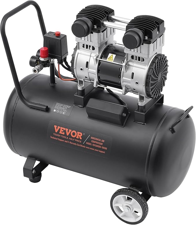 VEVOR Air Compressor, 15 Gallon Steel Tank, 2HP 5.3 CFM@90 PSI Oil Free Air Compressor & Max. 125PSI Pressure, 78dB Ultra Quiet Portable Compressor, for Auto Repair, Tire Inflation, Spray Painting