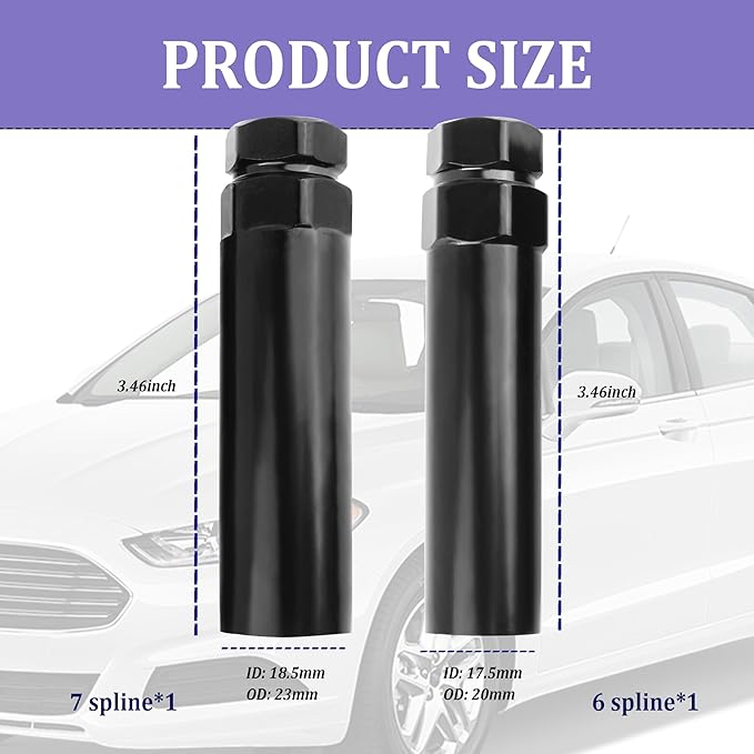 Junecarp 2PCS Lug Nut Socket Set Includes 6 & 7 Spline Lug Nut Key,M12/M14 Spline Socket Set for Locking Lug Nut Key Replacement,Universal Car Accessories Wheel Lock Removal Kit