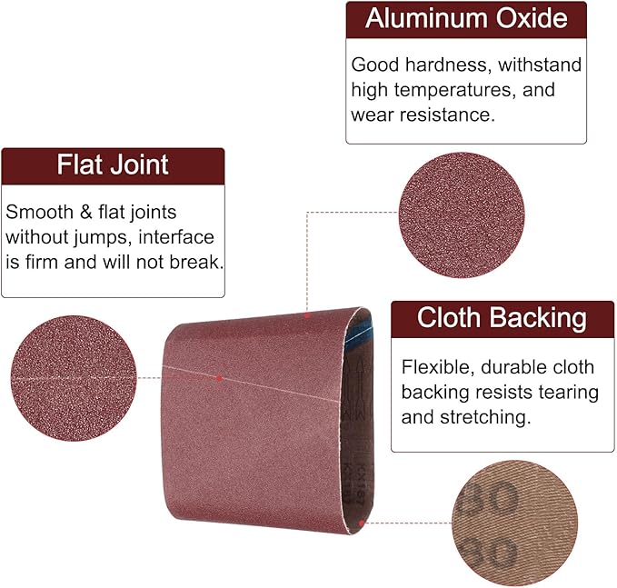 uxcell 2pcs 8" x 19" Sanding Belts 80 Grits Aluminum Oxide Abrasive Belt Sander Paper Sanding Papers for Metal Wood Grinding Polishing, Reddish Brown