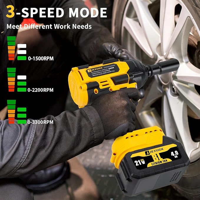 850N.m Cordless Impact Wrench Set, 1/2 inch 640Ft-lbs 21V Brushless Impact Gun, Llave De Impacto w/ 2 x 4.0Ah Battery, Charger, 5 Sockets, Kit Pistola De Impacto for Car Home