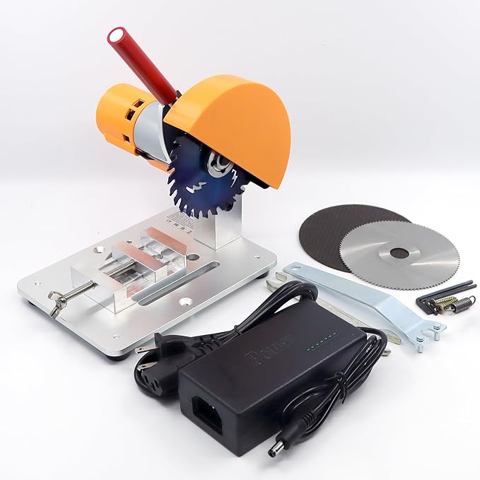 NovelLife Mini Miter Saw 4 inch Electric Cut-Off Chop Saw 775 Motor 105mm Circular Blade for DIY Model Crafts Hobby Metal Wood Plastic Compound Cutting Tool Upgraded