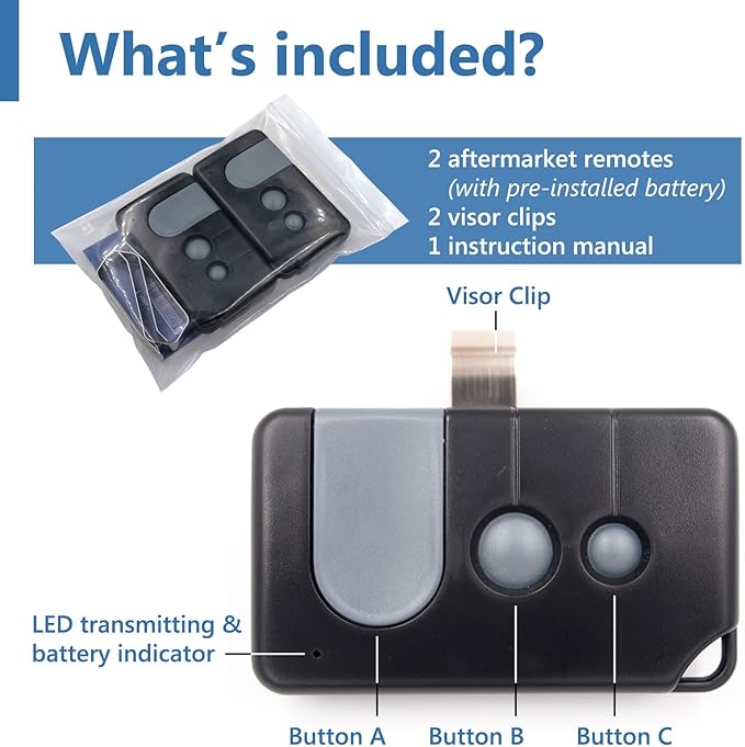 2 Replacement for Sears Craftsman LiftMaster Chamberlain (139.53753) 371LM (139.53681) 971LM (139.53879) 81LM 891LM 893MAX Garage Door Opener Remote (Solidremote L-Visor-2)