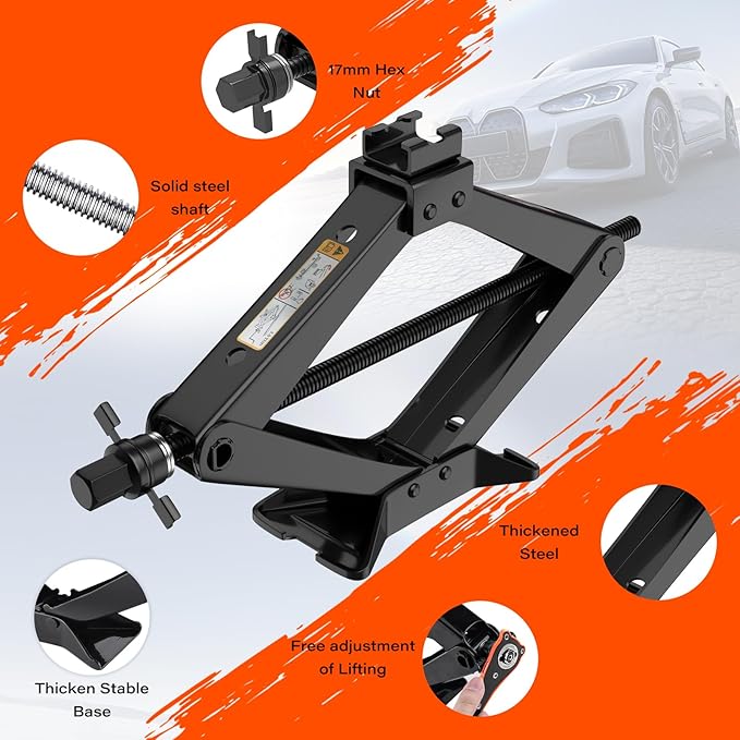 IMAYCC Scissor Jack for Car 3 Ton (6614 lbs),Heavy Duty Car Jack kit with Lug Wrench, Tire Changing Kit, Universal Car Emergency Kit for Car SUV MPV