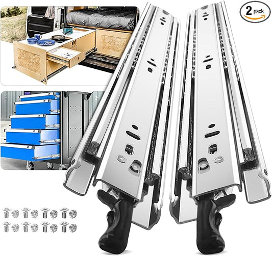 AOLISHENG 1 Pair Heavy Duty Drawer Slides with Lock 12 14 16 18 20 22 24 26 28 30 32 34 36 38 40 Inch 150 lb Load Capacity Side Mount Full Extension Ball Bearing Cabinet Locking Rail Tool Box Runner