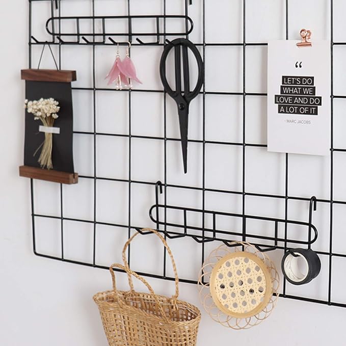 FRIADE Storage Hooks Rack, 2 Pack - Iron Wire Grid Hooks for Wall Mount Storage and Display, 10.7”x 2.8”x1.8 », Black