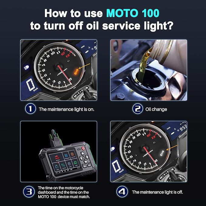 OBDPROG Moto 100 Motorcycle Scanner, Motorcycle All System Diagnostic Tool for Ducati KTM Triumph Yamaha Honda Automotive OBD Code Reader, 30+ Services Reset, Unlimited Auto VINs, 5.0 Touch Screen