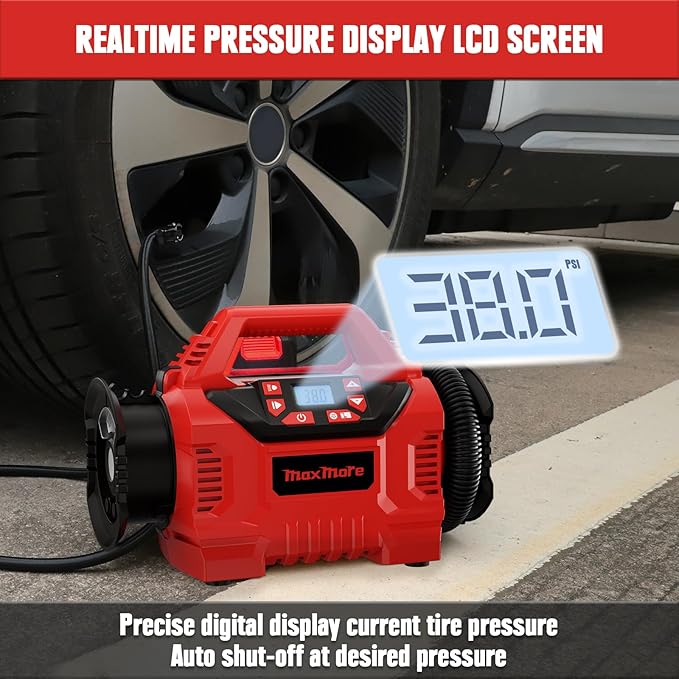 Cordless Tire Inflator Compatible with Milwaukee 18V Battery, 160 PSI High Pressure Portable Air Compressor with Digital Gauge, Auto Shut Off, LED Light For Balls, Tires, Swim Toys (Tool Only)
