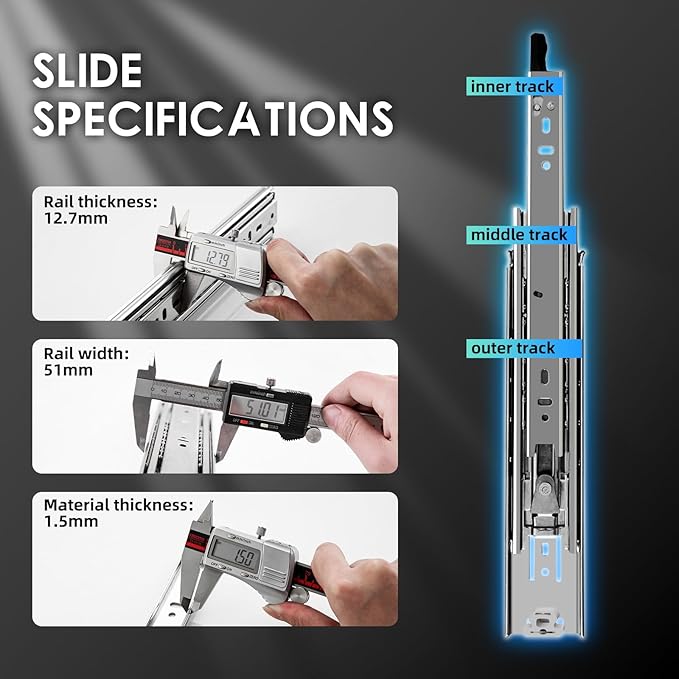 AOLISHENG 1 Pair Heavy Duty Drawer Slides with Lock 12 14 16 18 20 22 24 26 28 30 32 34 36 38 40 Inch 150 lb Load Capacity Side Mount Full Extension Ball Bearing Cabinet Locking Rail Tool Box Runner