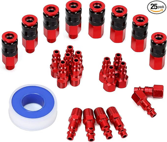 25 Pieces 1/4" NPT Air Coupler and Plug Kit, Quick Connect Air Fittings, Industrial Aluminum Quick Connect, Connector Set
