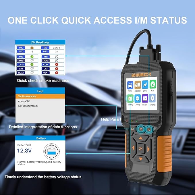 Heavy Duty Truck Scanner, NC601 Full System Diesel Diagnostic Scan Tool for Cummings, Detroit, Freighter, International, Paccar Check Truck Engine and Car 2 in 1 Code Reader/OBD2 Scanner