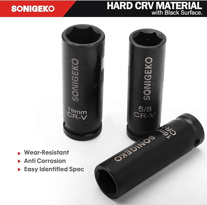 Socket Set 1/2" Drive Impact Socket Set,29-Piece 6 Point Deep Socket Set Standard SAE and Metric CR-V Steel Sockets with 3",5",10" extension bar (Metric and SAE, 1/2" Socket Set, 29pcs)