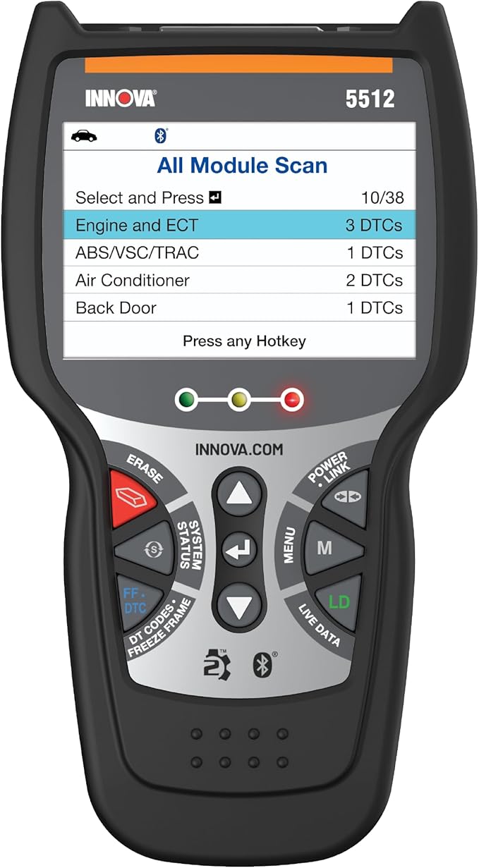 Innova 5512 OBD2 Scanner, ABS Brake Bleeding, Transmission Temp, TPMS, OBD1 Adapters Included, Repair App