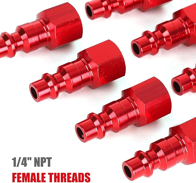 Air Hose Fittings, 12 Pieces I/M Industrial Type Air Plugs with 1/4" NPT Female Threads, Red